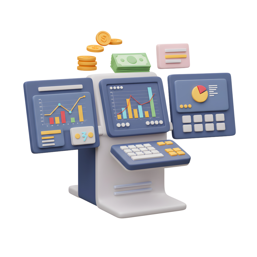 Financial Data Analysis System Colorful 3D Model Charts Graphs png