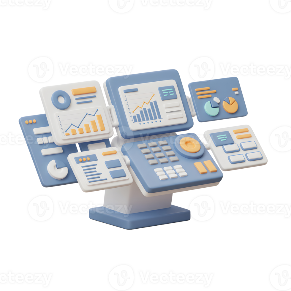 Modern Data Analytics Dashboard Colorful 3D Render png