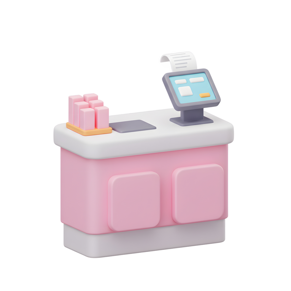 Pink Pastel Checkout Counter 3D Render Displaying Products png