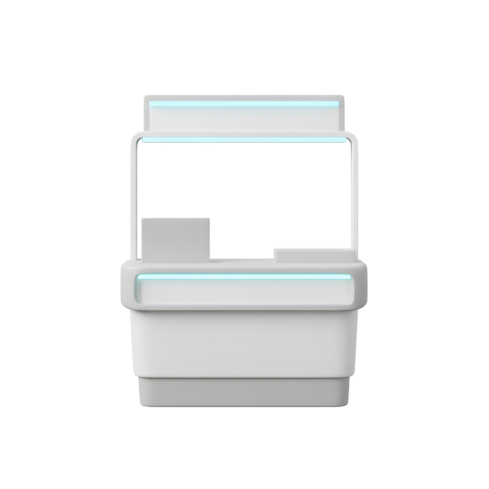 Modern Minimalist Retail Kiosk Light Blue Accents White Design png