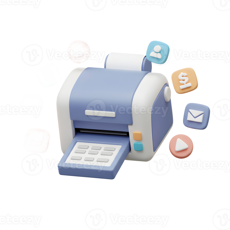 Pastel 3D Printer Model with Floating Social Media Icons png