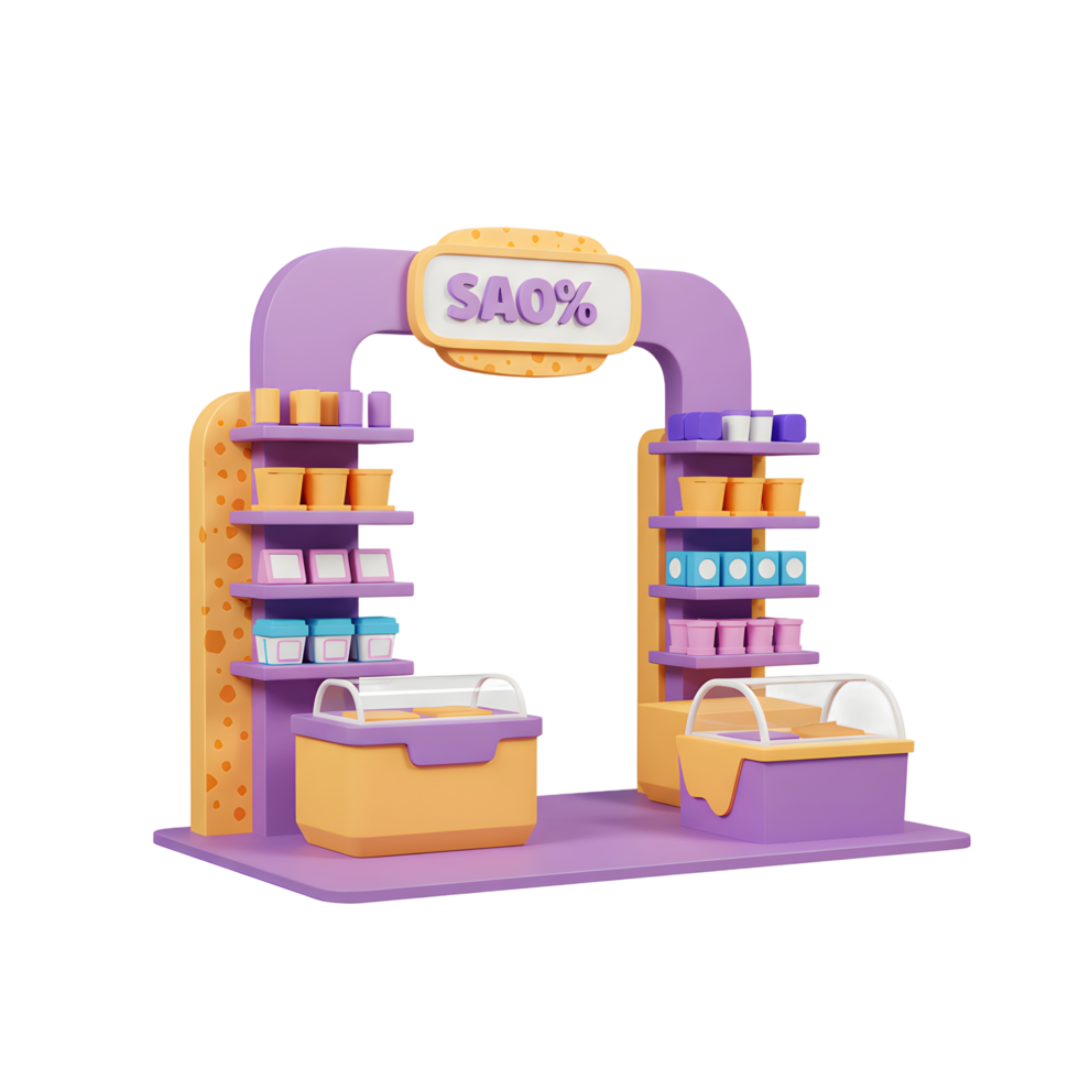 Cute Dairy Products Kiosk Shelves Display Colorful Packaging png