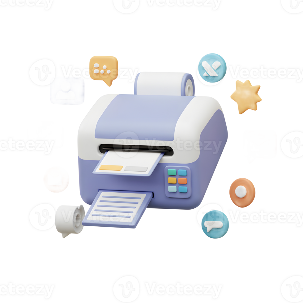 Cute Pastel Printer 3D Render with Colorful App Icons png