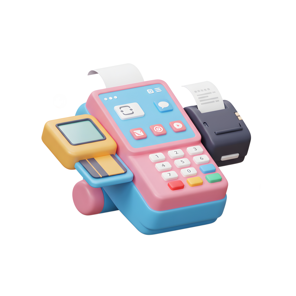 Pastel Pink POS System 3D Render Colorful Buttons Digital Receipt png