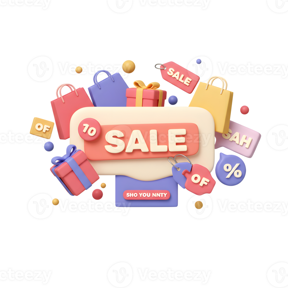 Pastel Sale Banner 3D Gifts Bags Design png