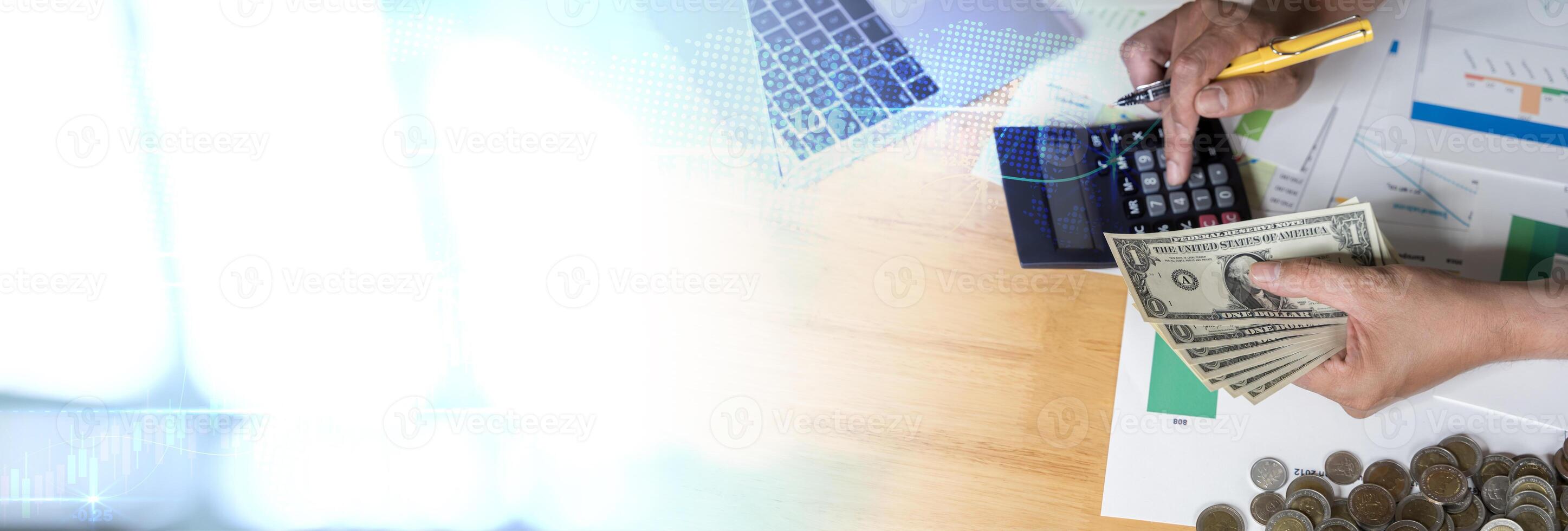 Investor businessman hand touch on tablet and access to private banking account application. photo