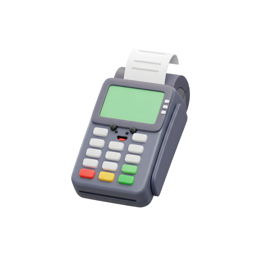 Happy Cartoon Payment Terminal 3D Render Cute Design png