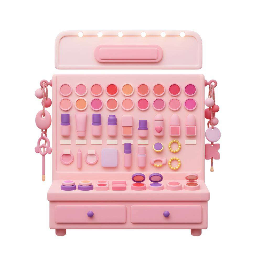 Pink Makeup Display Stand Colorful Cosmetics Variety 3D Render png
