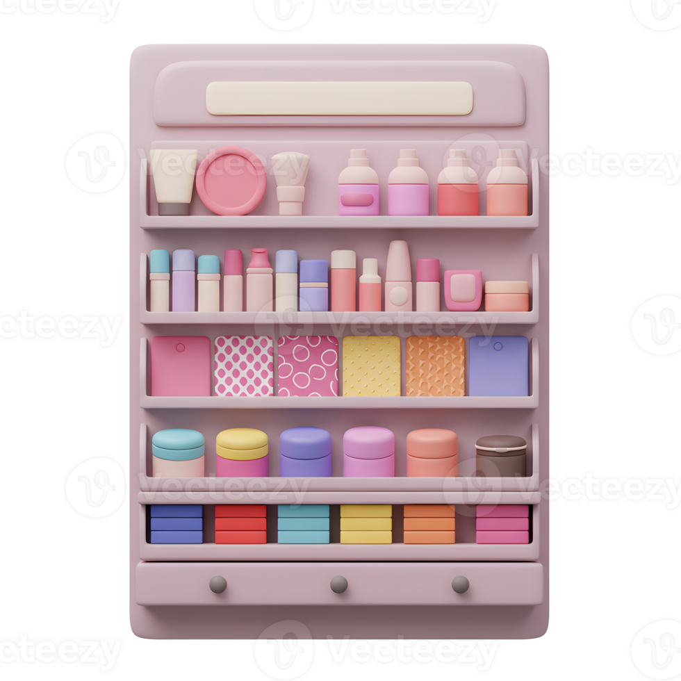 Pastel Cosmetic Products Colorful Shelf Display 3D Render png