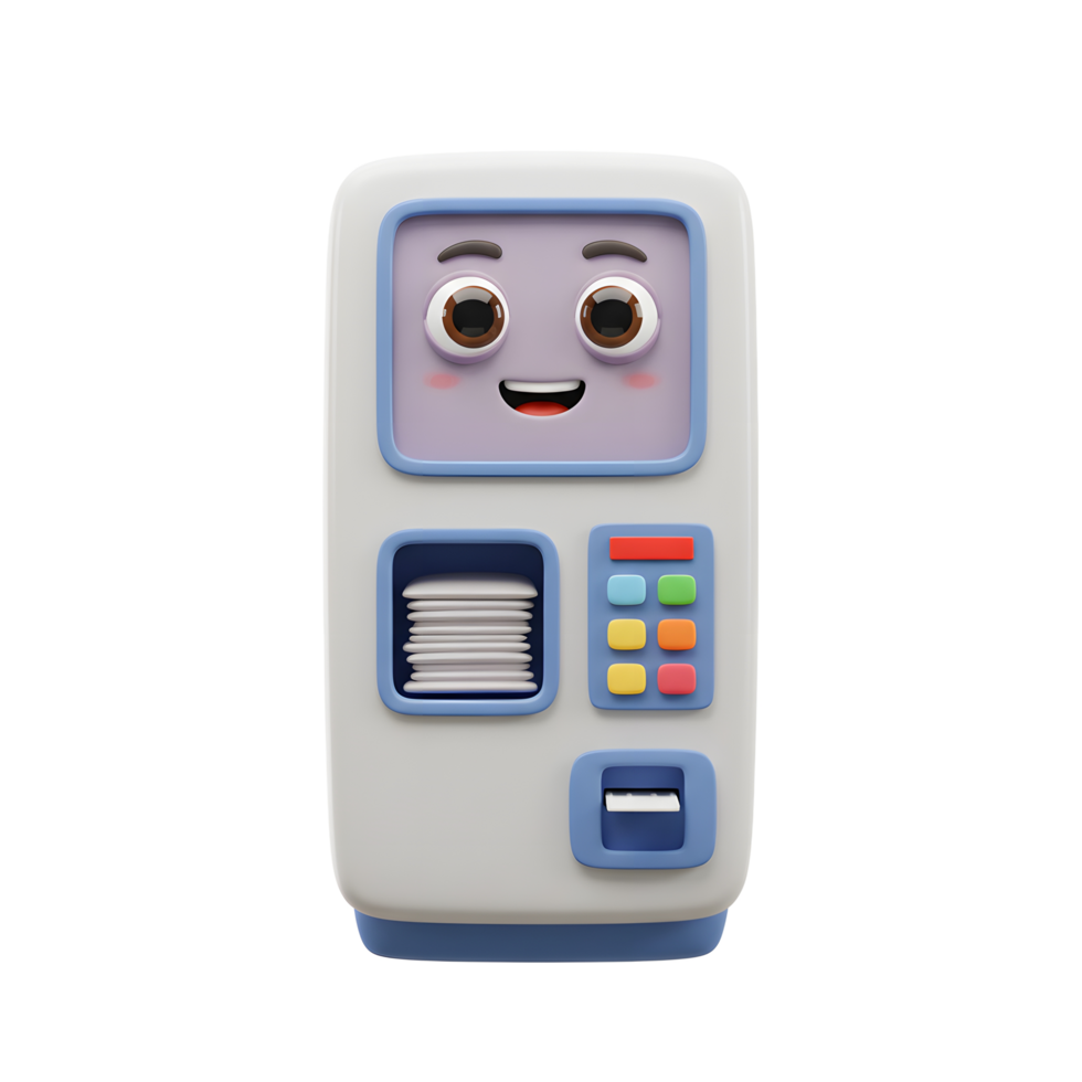 Happy Cartoon Vending Machine Dispensing Items Colorful Buttons png