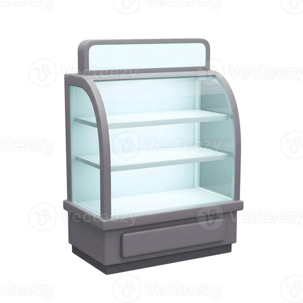 Modern Grey Glass Display Showcase Three Shelves Retail Stand png