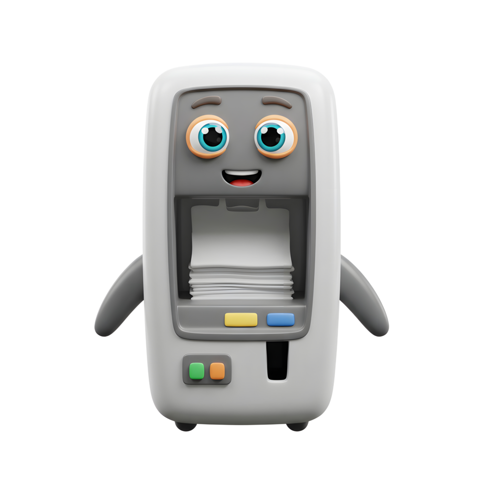 Happy Document Scanner Cartoon Character Holding Papers png