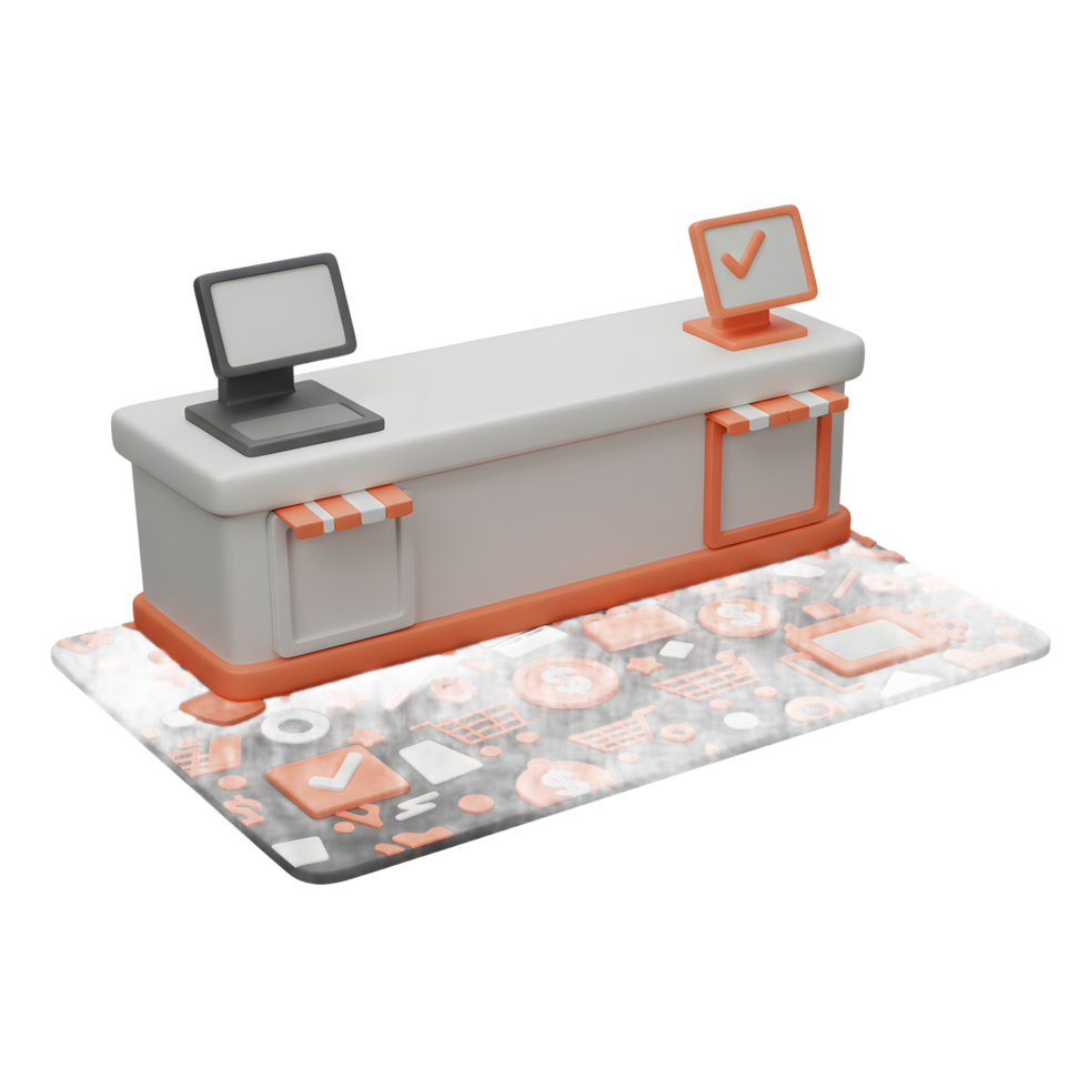 Modern Retail Checkout Counter 3D Render Orange Accents png