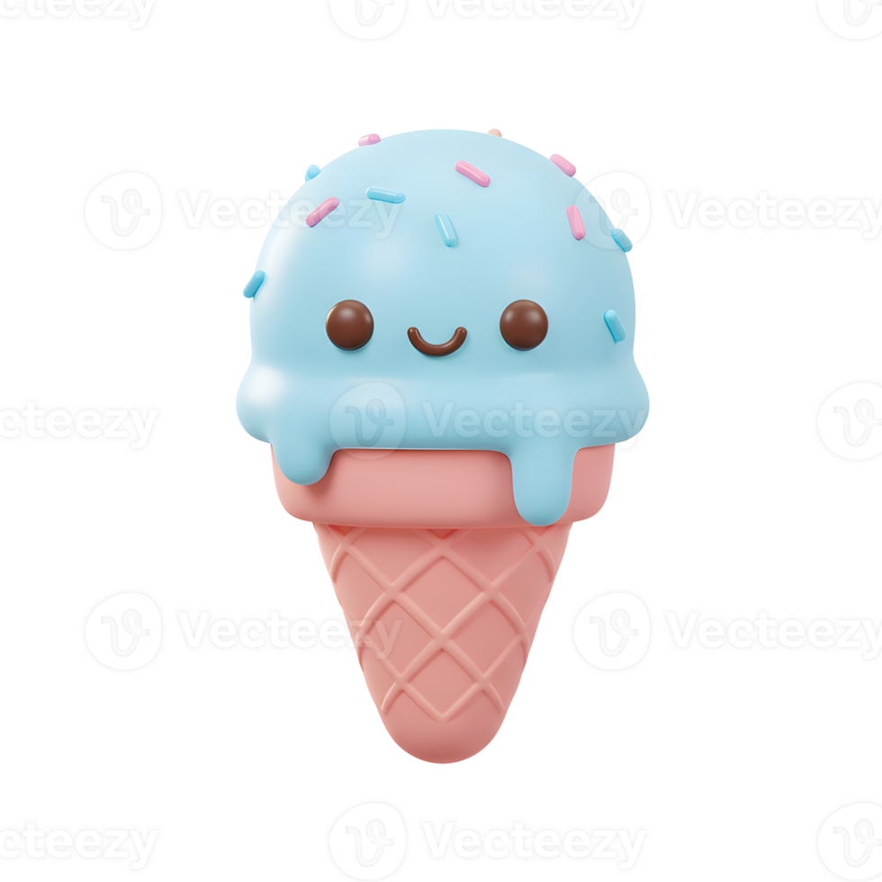 Cartoon Ice Cream Cone with Sprinkles Rendering on White Background png