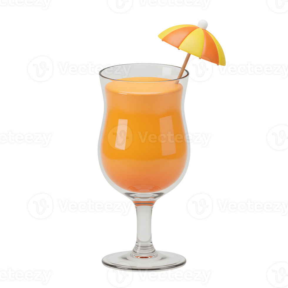 Refreshing Orange Drink in Glass with Umbrella Isolated on White png