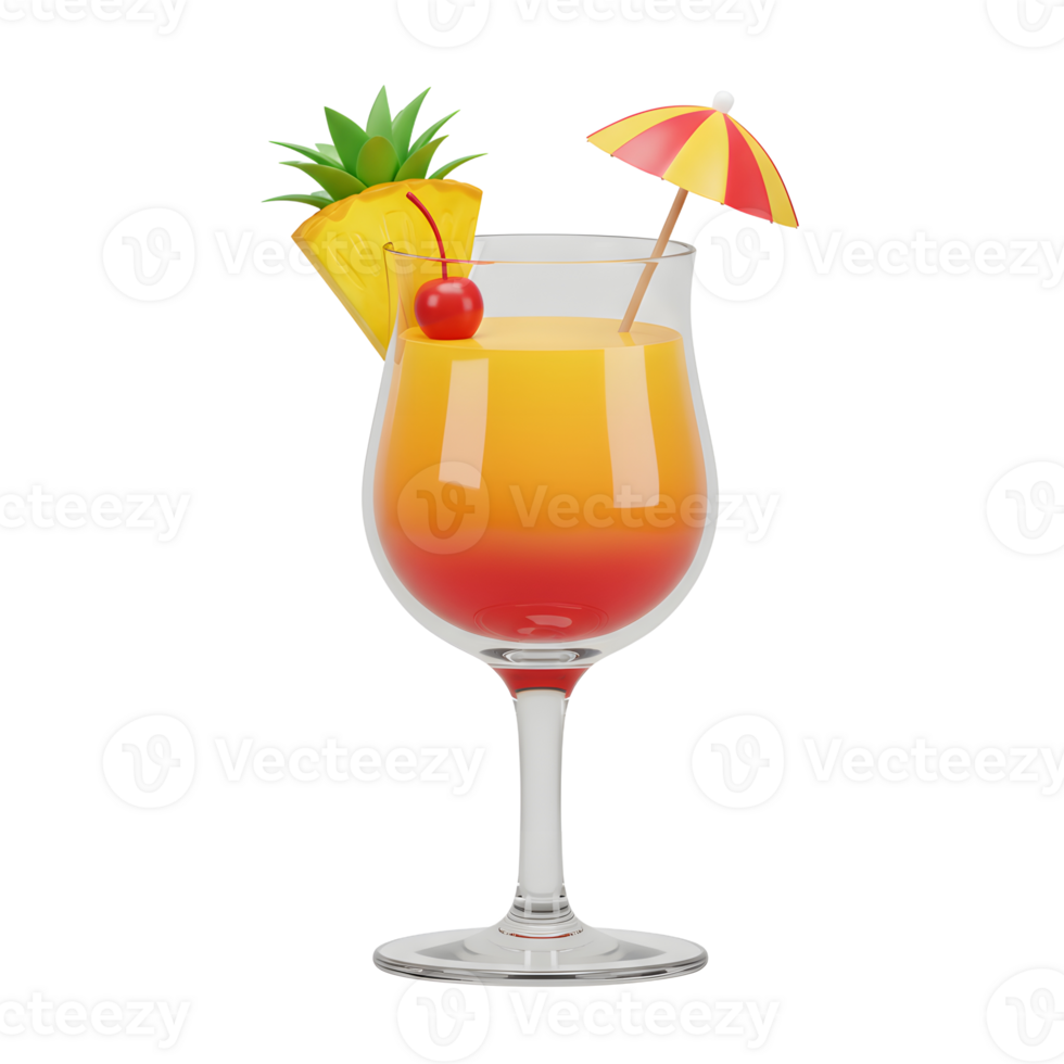 Tropical Cocktail in Glass with Pineapple Cherry and Paper Umbrella png