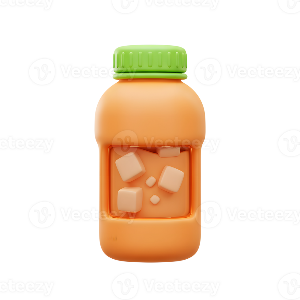 Refreshing Orange Juice Bottle with Ice Cubes, Green Cap Design png