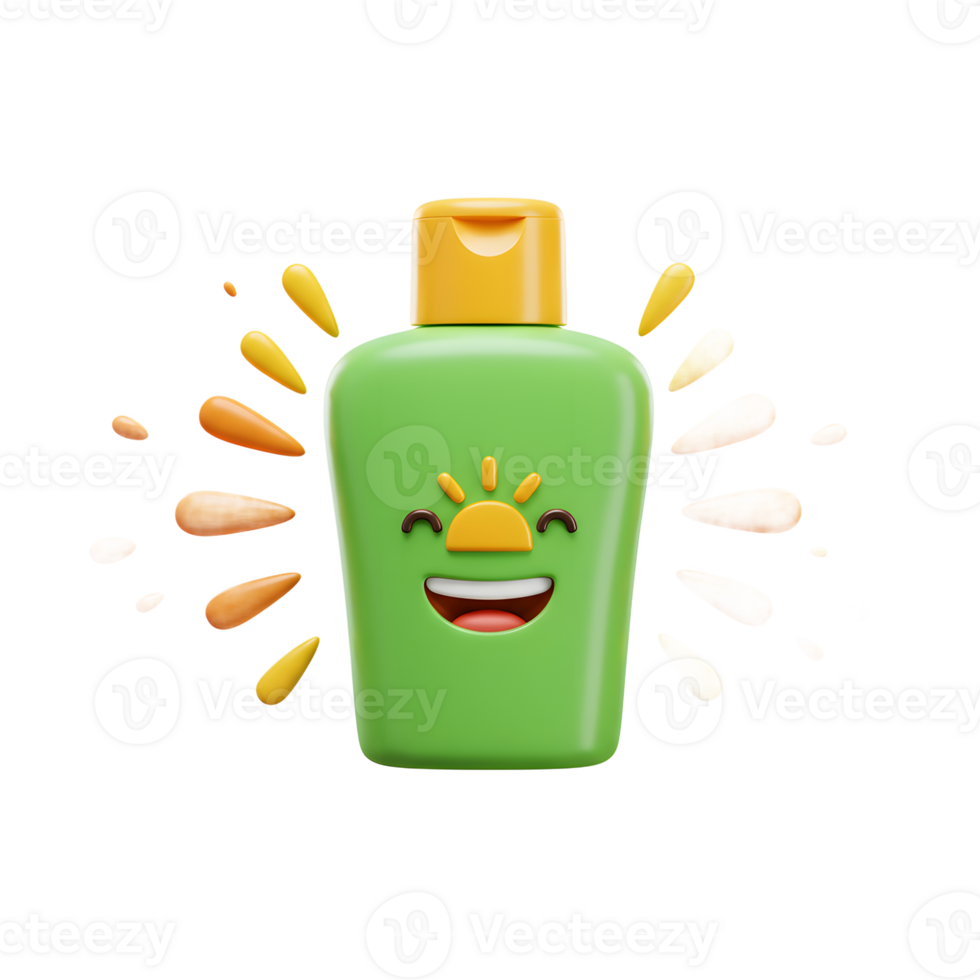 Sunscreen Bottle Character Smiling with Sun Icon Summer Protection png