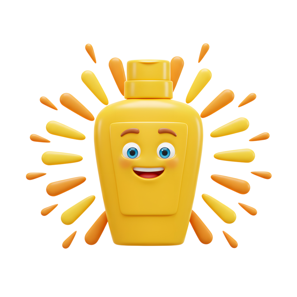 Smiling Sunscreen Bottle Character Protecting Skin from Sun Rays png