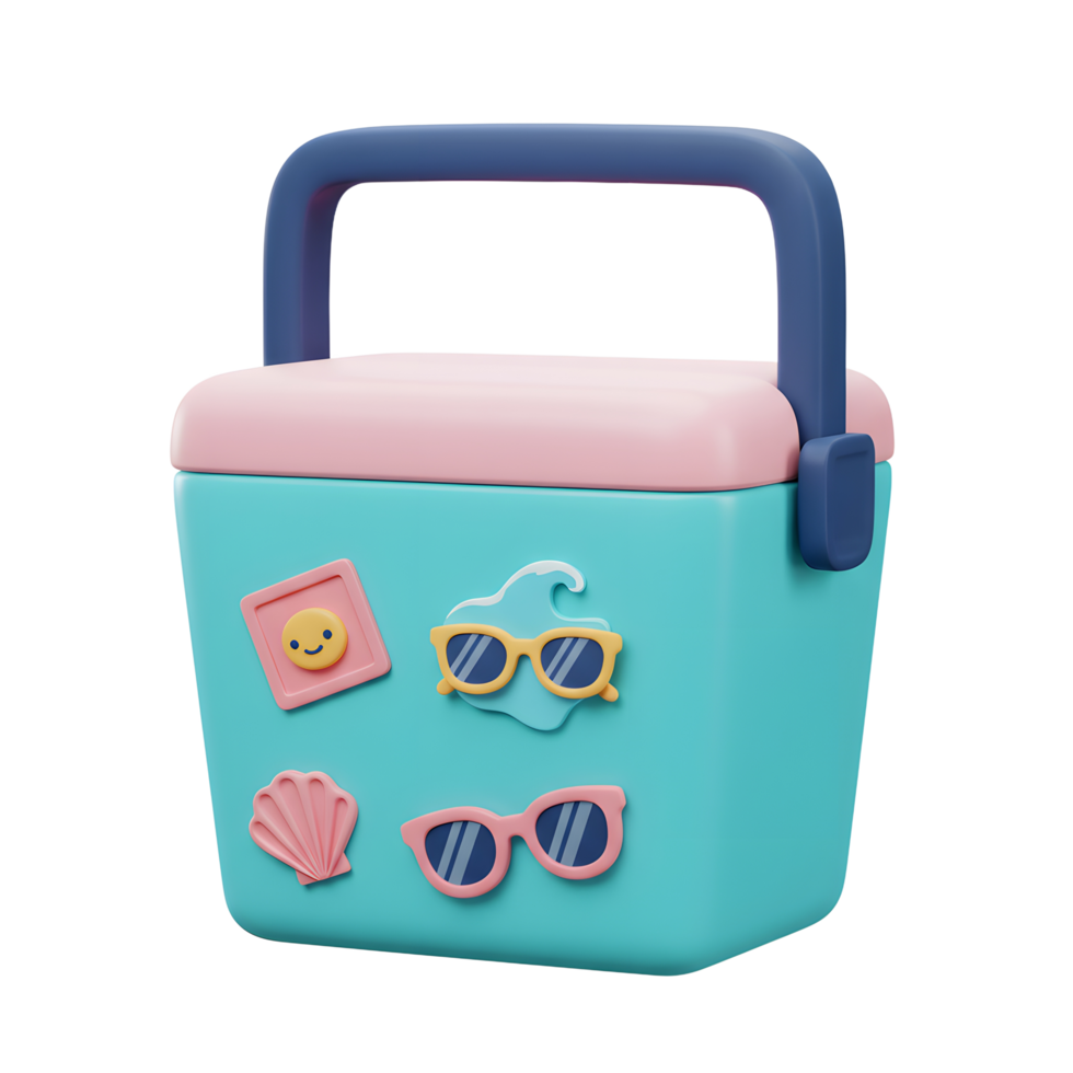 Cooler with beach themed stickers summer travel and picnic ready png