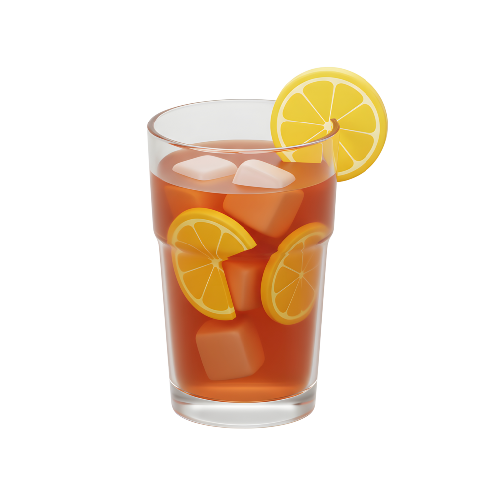 Iced Tea Beverage in Clear Glass with Lemon Slices and Cubes png