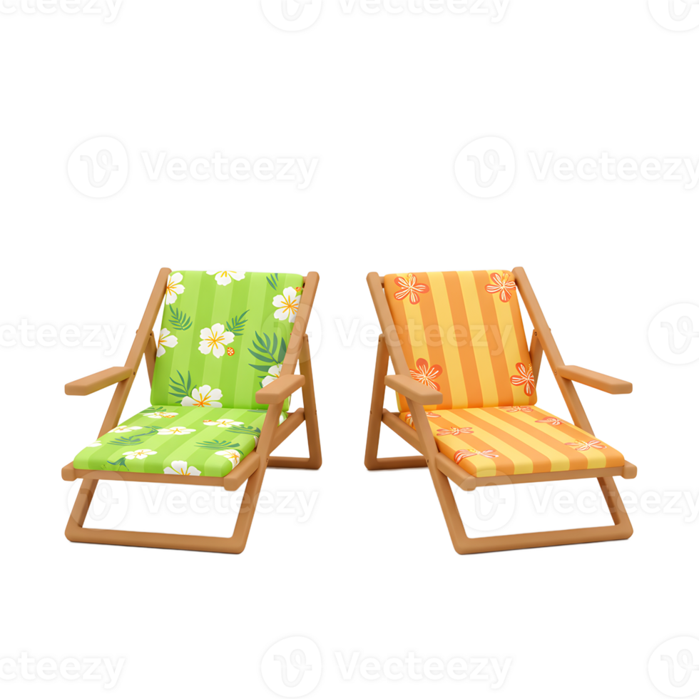 Two Beach Chairs with Colorful Patterns for Summer Relaxation png