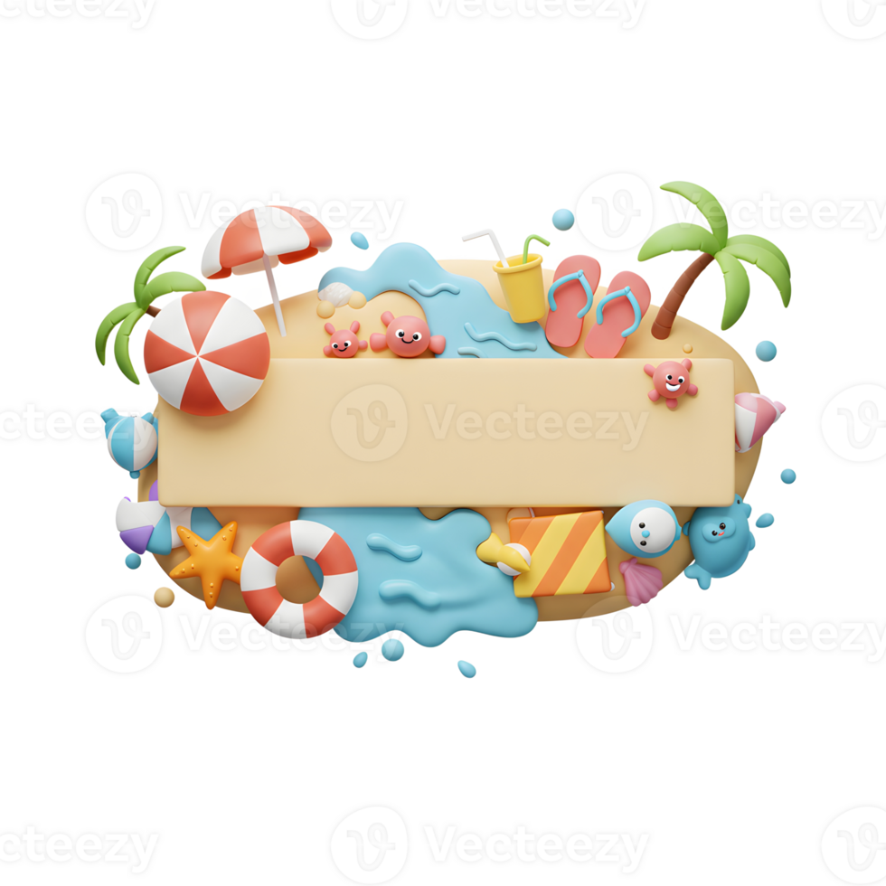 Creating Fun Summer Beach Scene with Place for Text 3D Render png