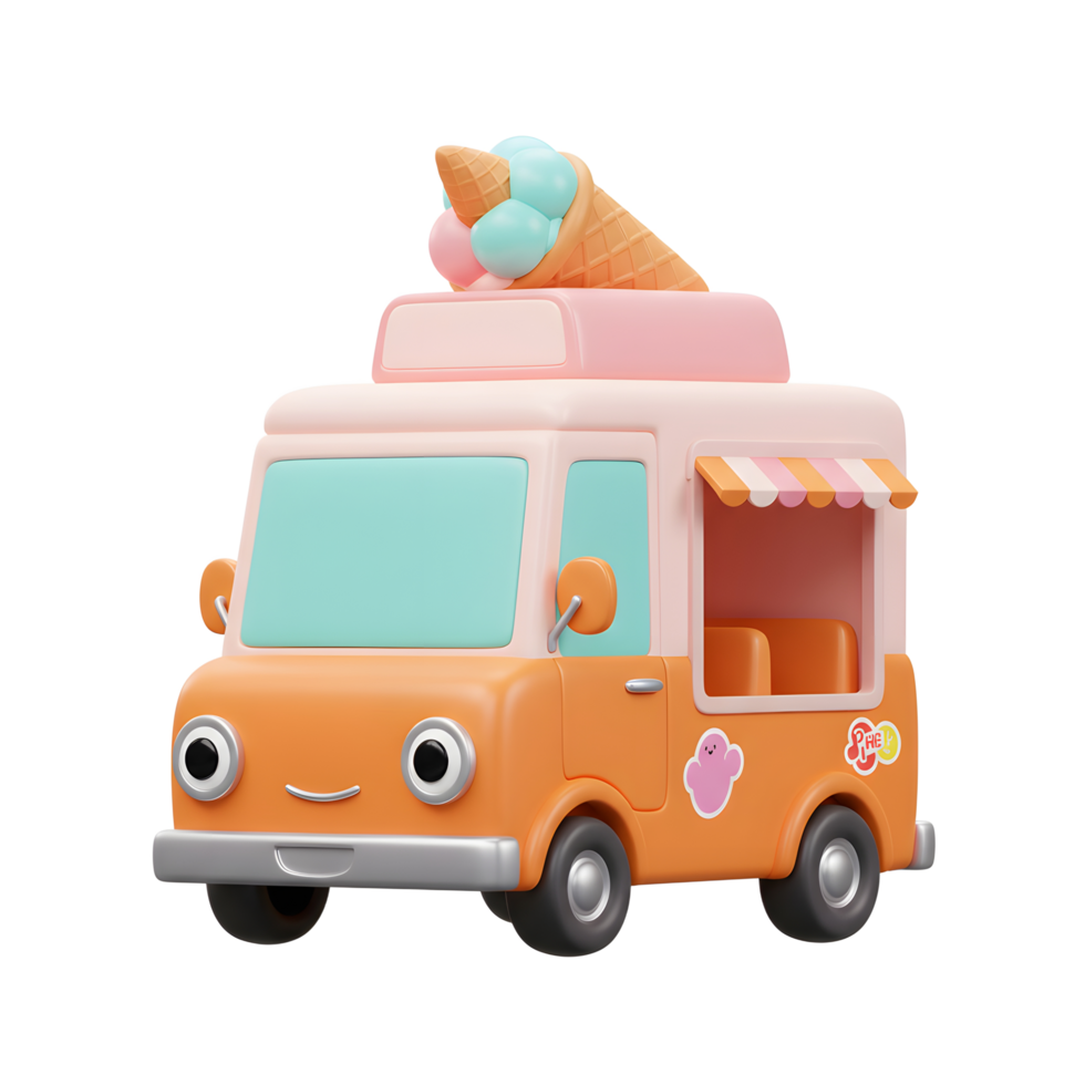 Cute Ice Cream Truck Illustration with a Smiling Face and Cone png