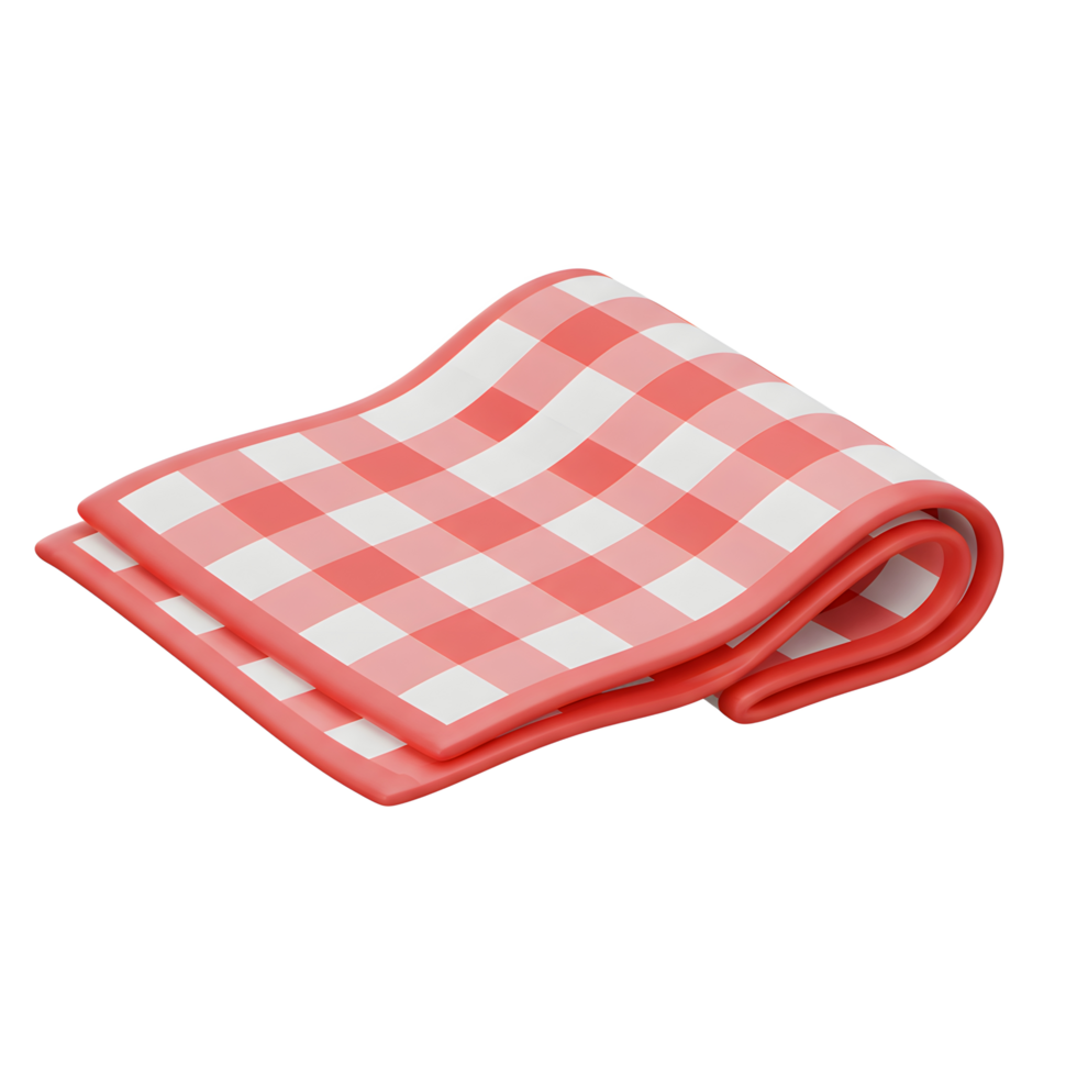 Folded Gingham Fabric Napkin with Red and White Checkered Pattern png