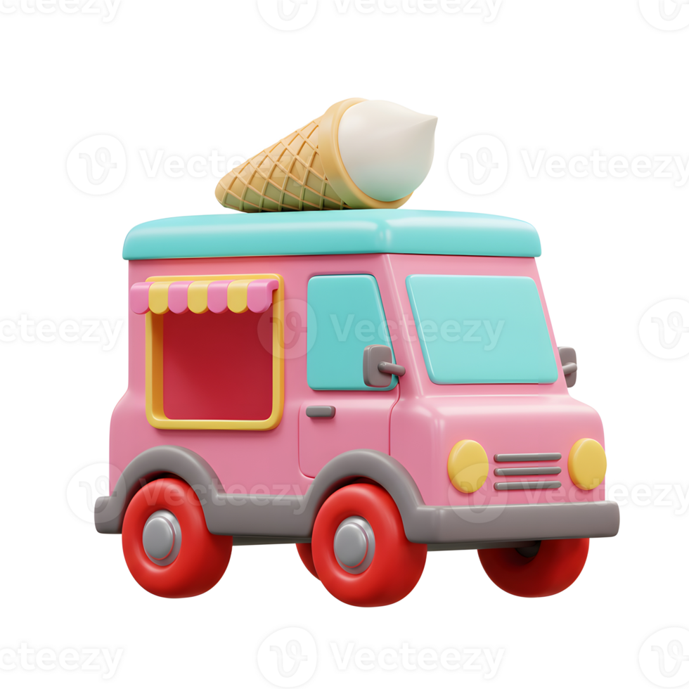 Colorful Toy Ice Cream Truck with Cone on Top Isolated png