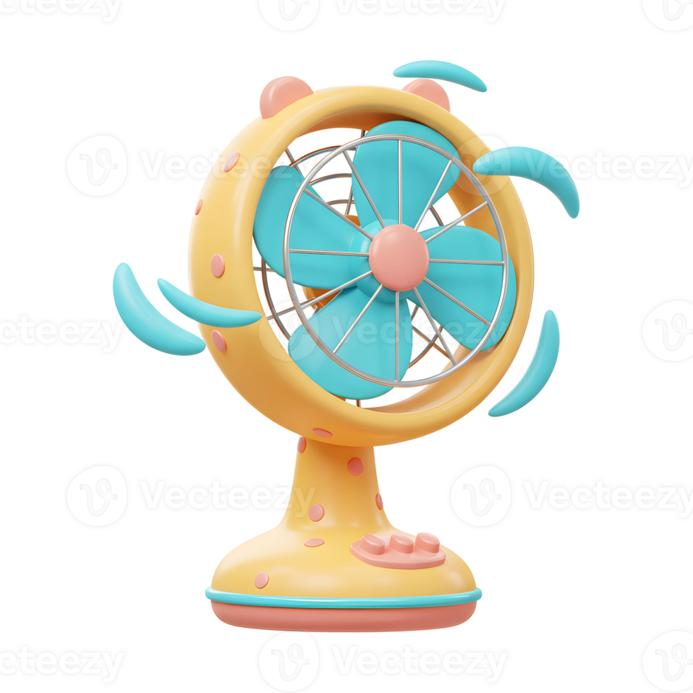 Rotating Portable Fan with Air Movement Illustration on Isolated Background png