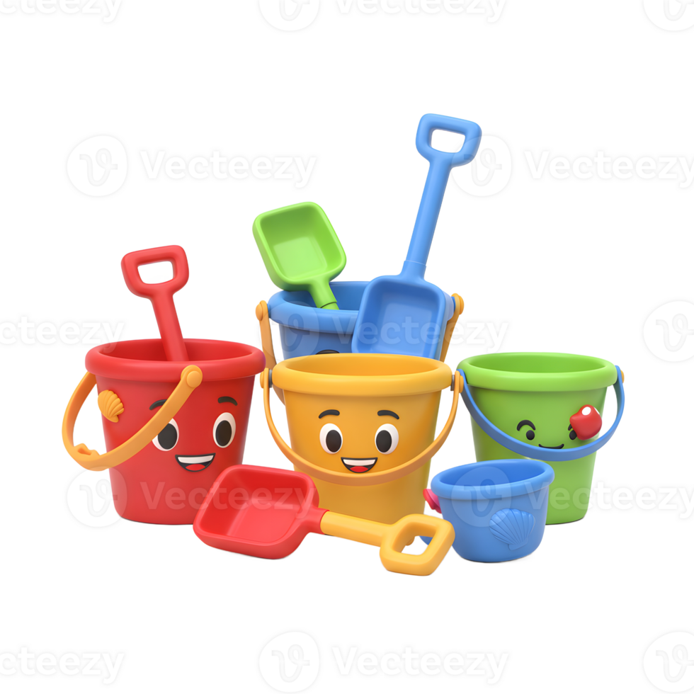 Colorful Toy Buckets and Shovels for Beach Play and Summer Fun png