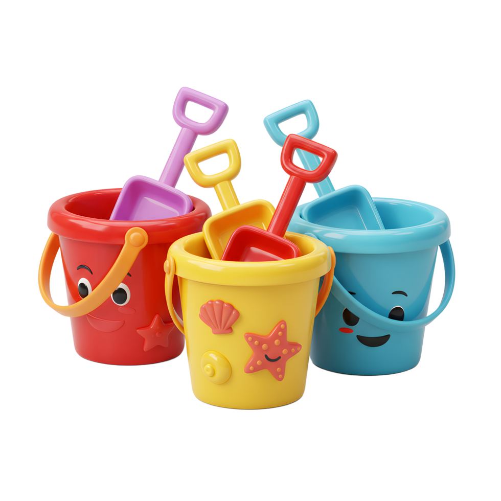 Colorful Buckets and Shovels for Children's Playtime on White Background png