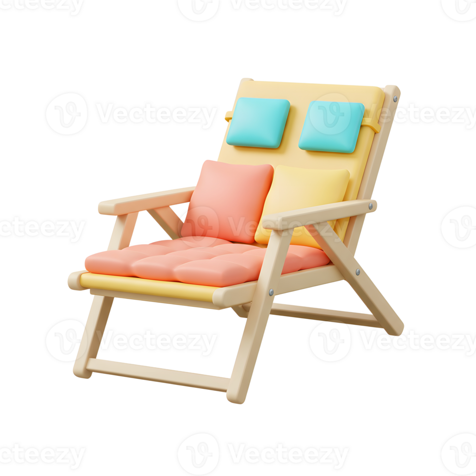 Comfortable Beach Chair with Pillows Isolated for Relaxation and Vacation png