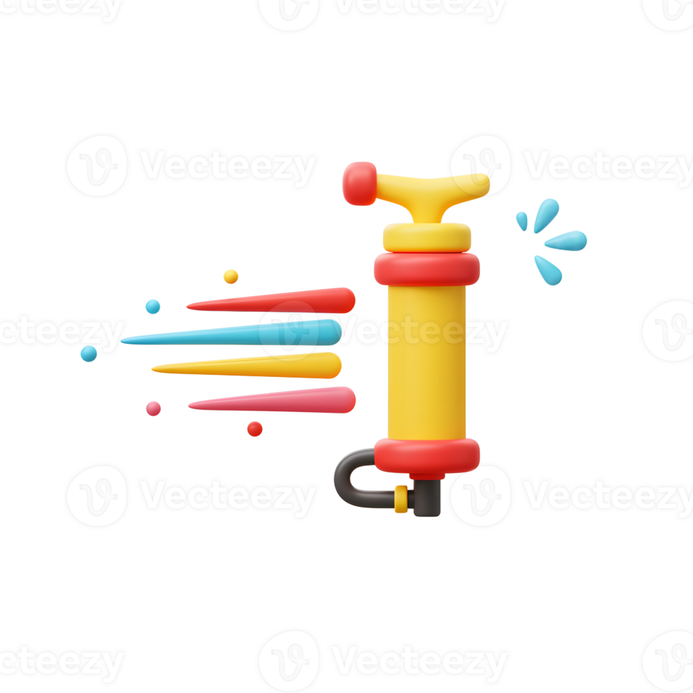 Colorful Hand Pump Inflating and Spraying Water in a 3D Style png
