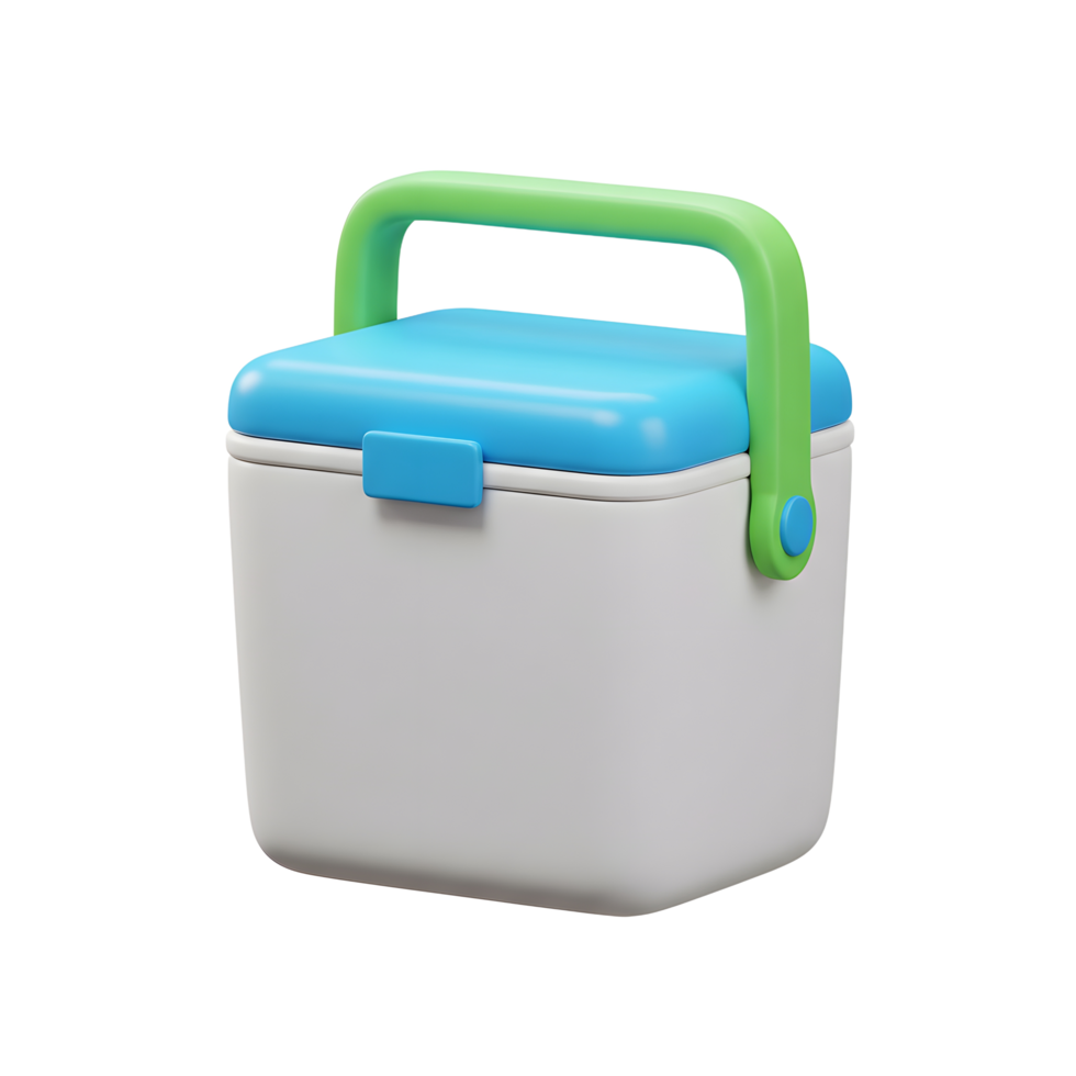 Closed cooler box rendering with blue lid and green handle png
