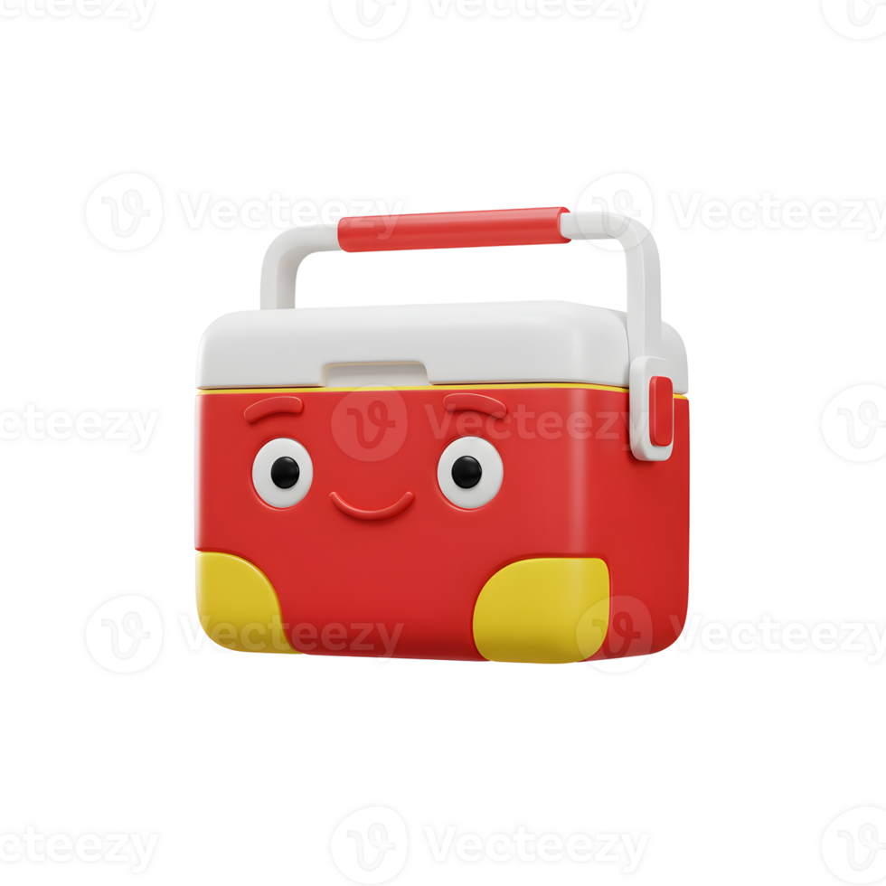Cartoon Cooler with Smiling Face Red and Yellow Ice Chest png