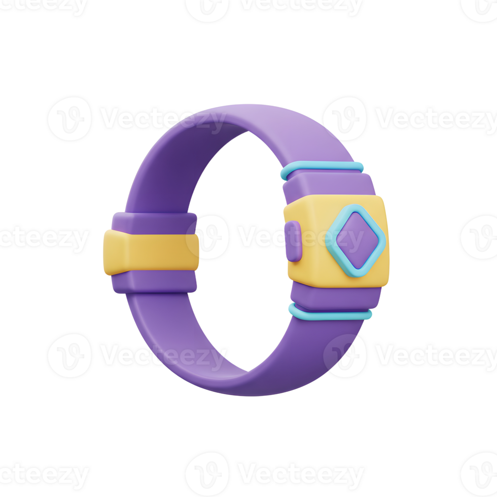 Isometric Purple Smartwatch Rendering with Yellow and Cyan Accents Isolated png