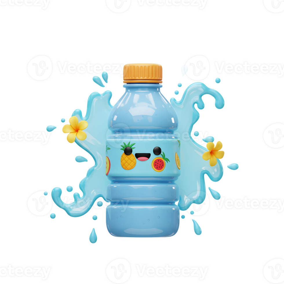 Refreshing Water Bottle with Fruit Design and Splash Animation on White png