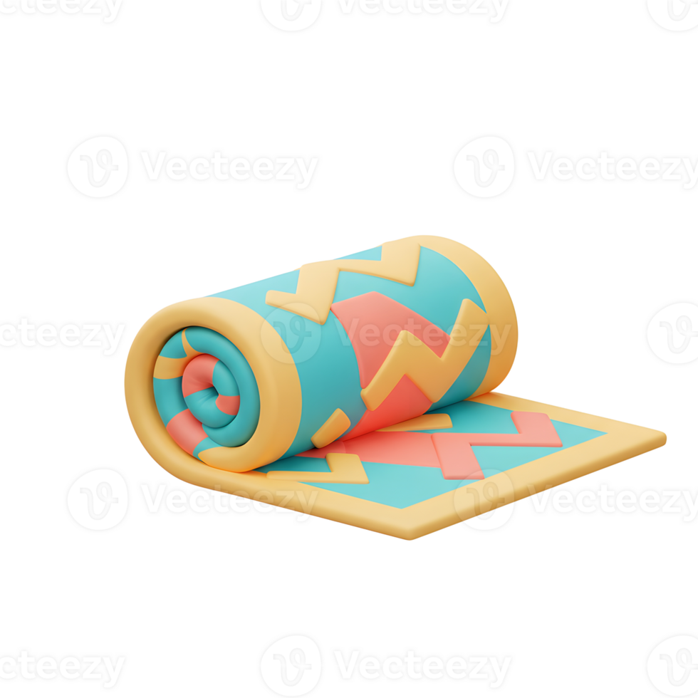 Rolled Colorful Mat with Geometric Design on a White Background png