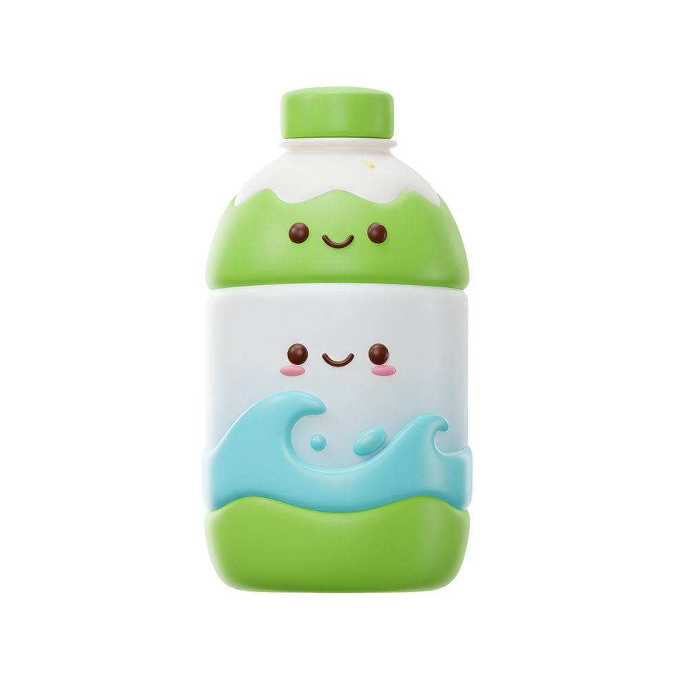 Cartoon Water Bottle Character with Smiling Face and Playful Wave Design png