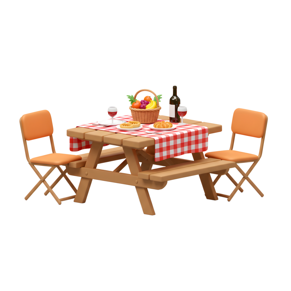 Setting Picnic Table with Food and Wine for an Outdoor Gathering png
