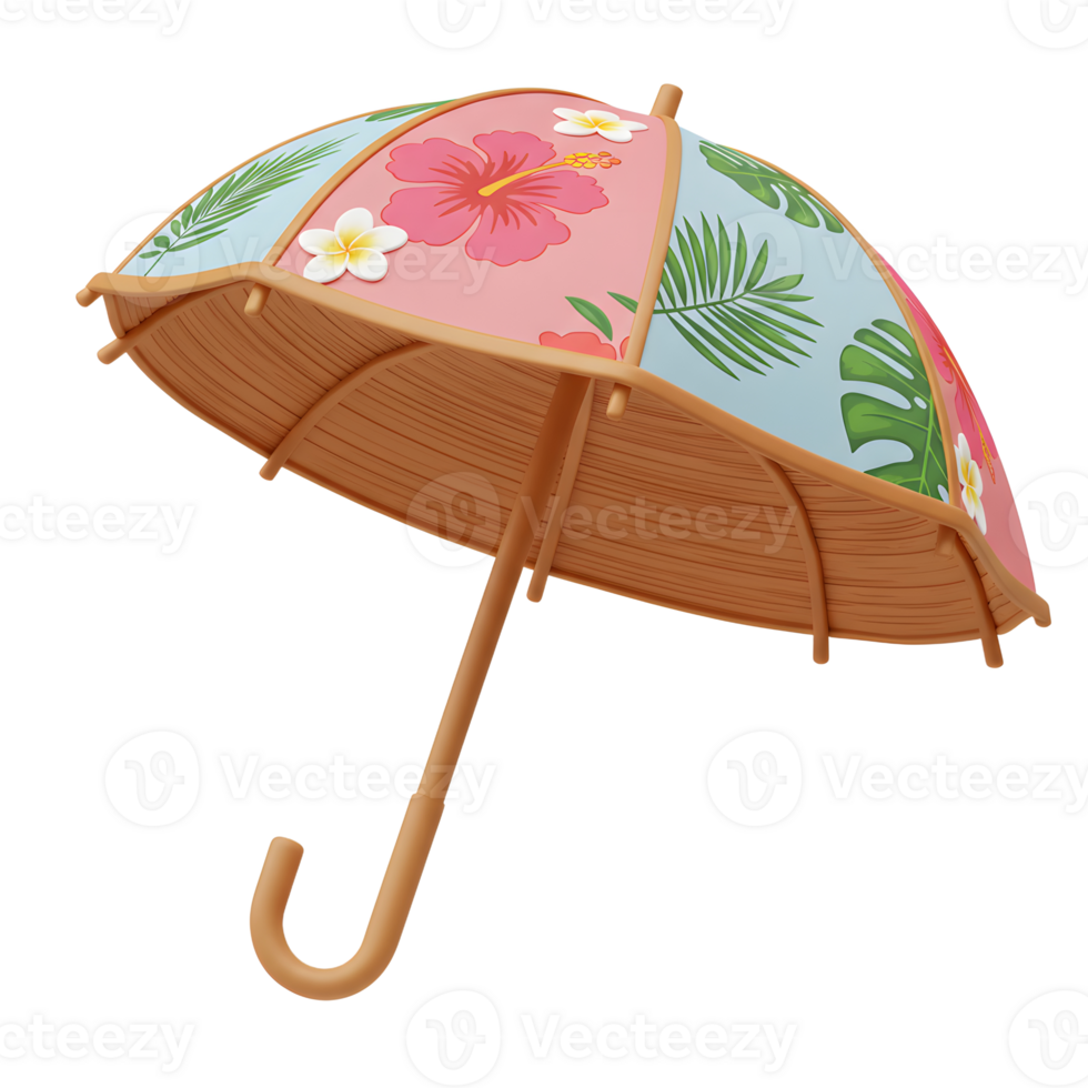 Bright Parasol with Floral and Palm Leaf Prints Stands Out png