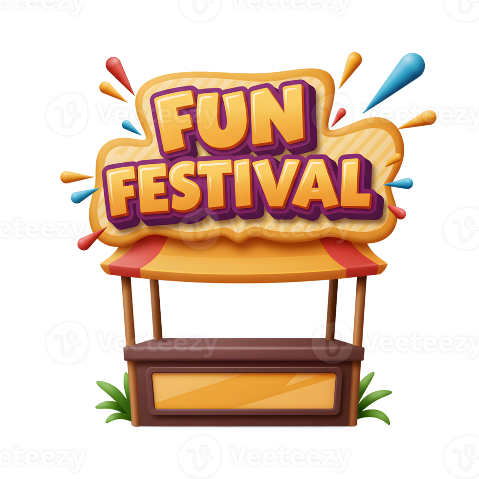 Cartoon Festival Stand with Fun Sign and Decorative Splashes Design png