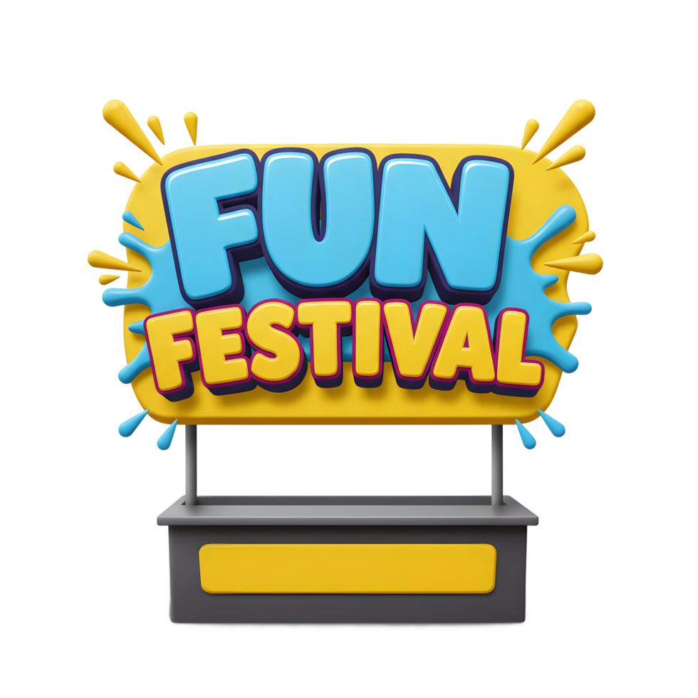Fun Festival Advertisement Sign on Stand with Cartoon Style Design png