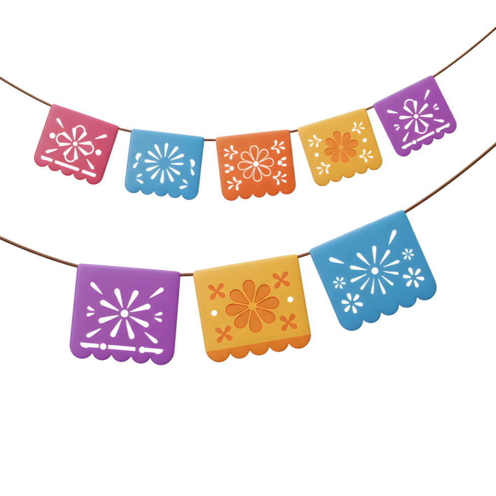 Festive Garlands Hanging with Colorful Floral Cutouts for Celebration Decor png
