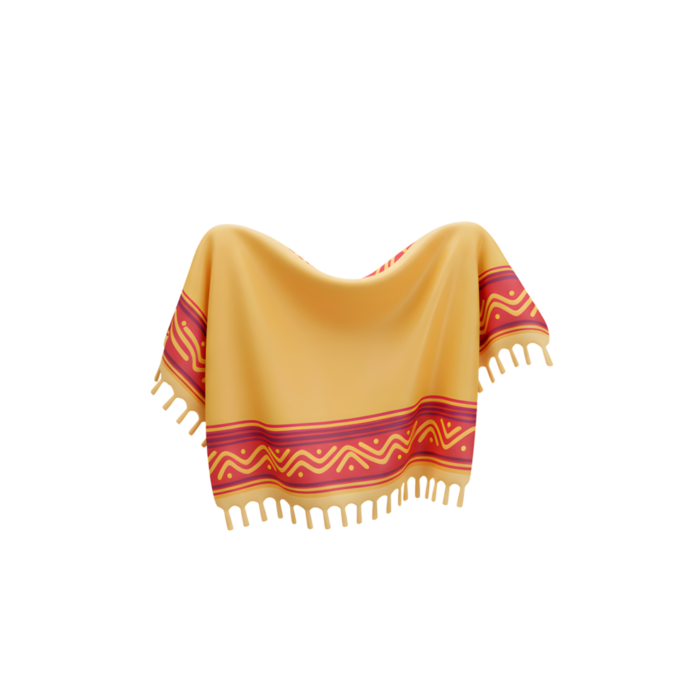 Floating Decorative Fabric with Pattern and Fringe on White Background png