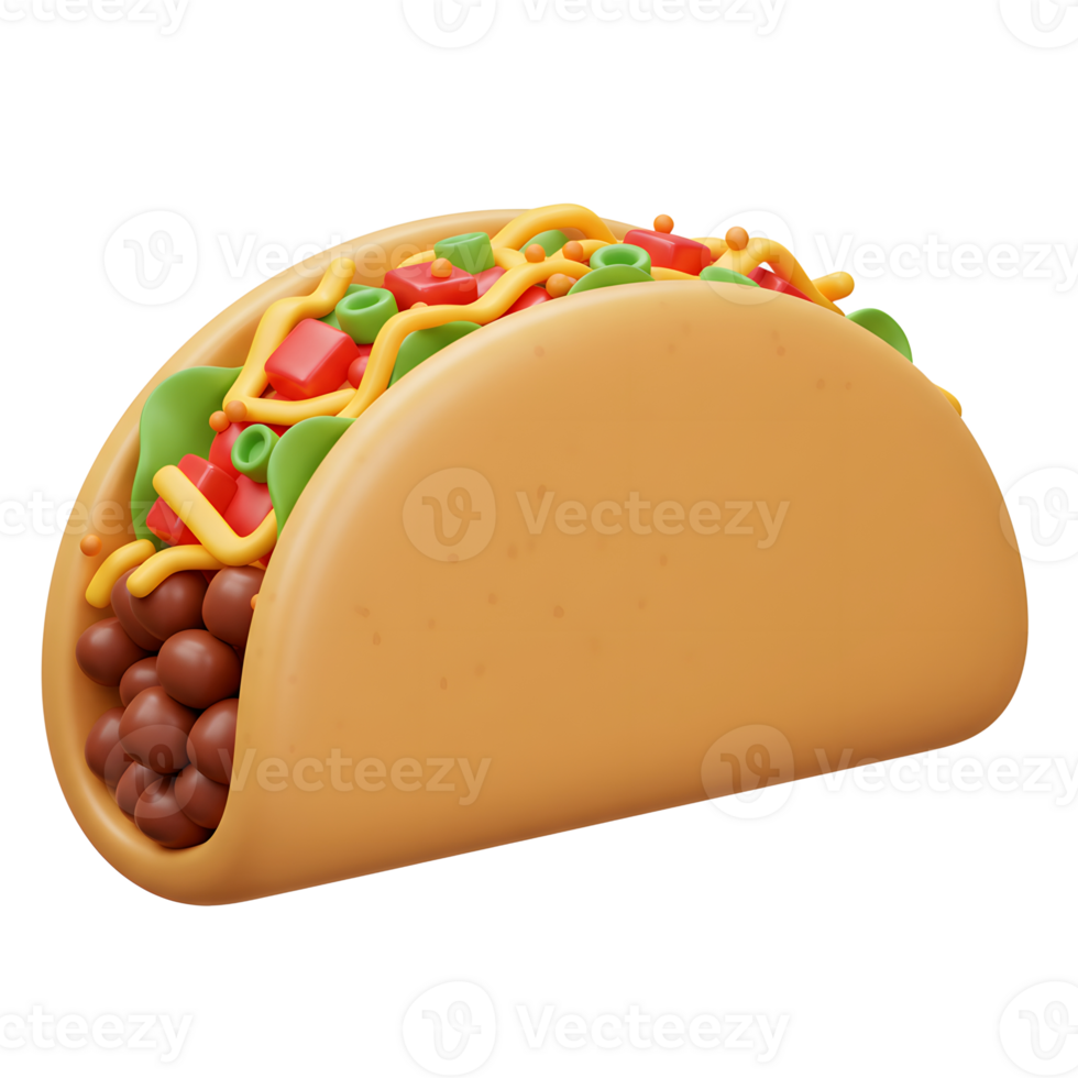 Delicious Cartoon Taco with Beans and Toppings Ready to Eat png