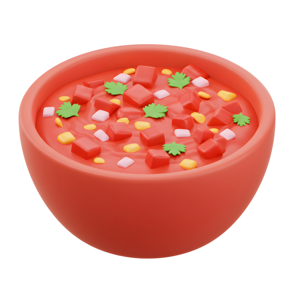 Bowl of Tomato Soup with Corn and Herbs Close-Up png