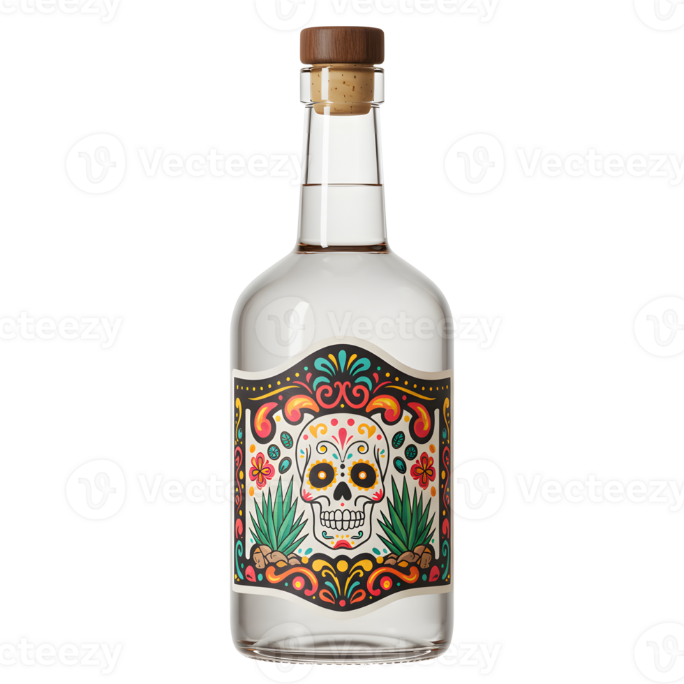 Craft Bottle with Skull Art Perfect for Festive Drink Presentation png